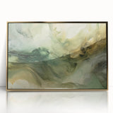 Framed acrylic wall art showcasing abstract gold strokes on a textured background, perfect for modern home decor and artistic interiors.