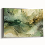 Framed abstract strokes wall art featuring silver accents on a textured canvas, showcasing a modern design with a sleek side view, perfect for contemporary decor.