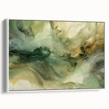 Framed canvas wall art showcasing abstract strokes in soft pastel colors, elegantly displayed from a side view against a white backdrop, perfect for modern home decor.
