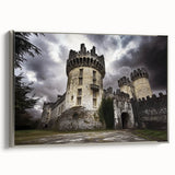 Framed canvas artwork showcasing a stunning landscape with a castle, featuring a silver frame. Ideal for home decor, this piece adds elegance to any room's ambiance.