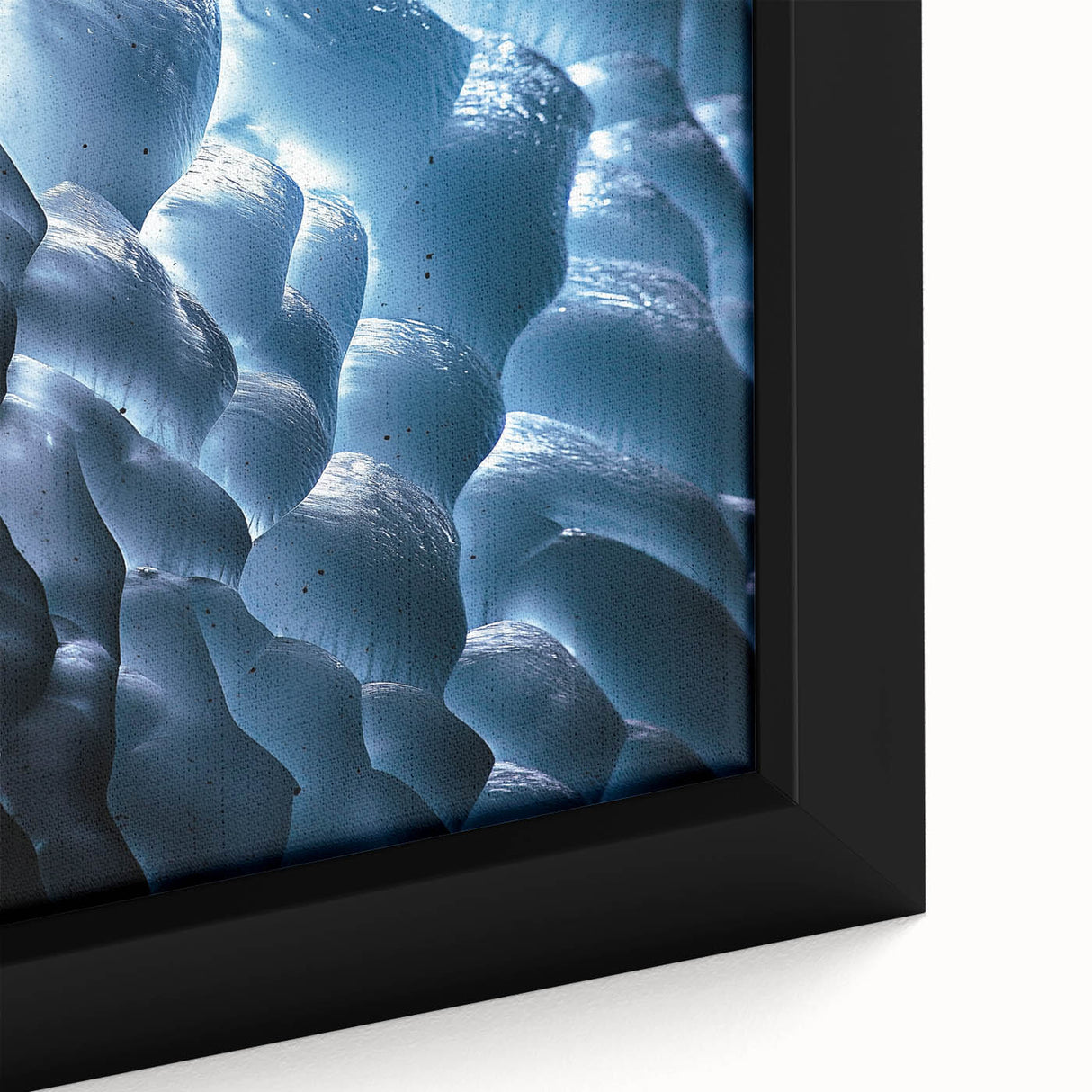 Framed close-up of a stunning landscape artwork featuring intricate cave formations, vibrant colors, and textured details, perfect for home decor.