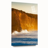 Acrylic glass artwork showcasing a breathtaking side view of dramatic cliffs against a vibrant sky, perfect for modern home decor and nature enthusiasts.