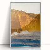 Framed acrylic artwork showcasing a breathtaking landscape of cliffs, featuring vibrant colors and detailed textures, ideal for modern home décor.