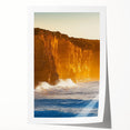 Vibrant rolled canvas print showcasing a dramatic landscape of cliffs under a clear blue sky, ideal for home decor or art collection, packaged securely in a cardboard tube.
