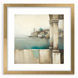 Abstract architecture wall art framed with a gold mat, showcasing geometric shapes and lines in a modern design, perfect for contemporary interior decor.