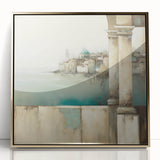 Framed acrylic wall art showcasing an abstract architectural design in gold tones, perfect for modern home decor. Ideal for enhancing living spaces with a touch of elegance.