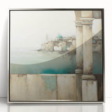 Framed abstract architecture wall art featuring a silver-acrylic design, showcasing geometric shapes and modern aesthetic, ideal for contemporary home decor.