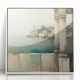 Framed abstract architecture wall art in white, showcasing geometric patterns and fluid lines, perfect for modern decor with a contemporary aesthetic.