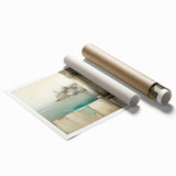 Abstract architectural wall art print showcasing geometric shapes in vibrant colors, rolled and ready for display. Perfect for modern decor enthusiasts.