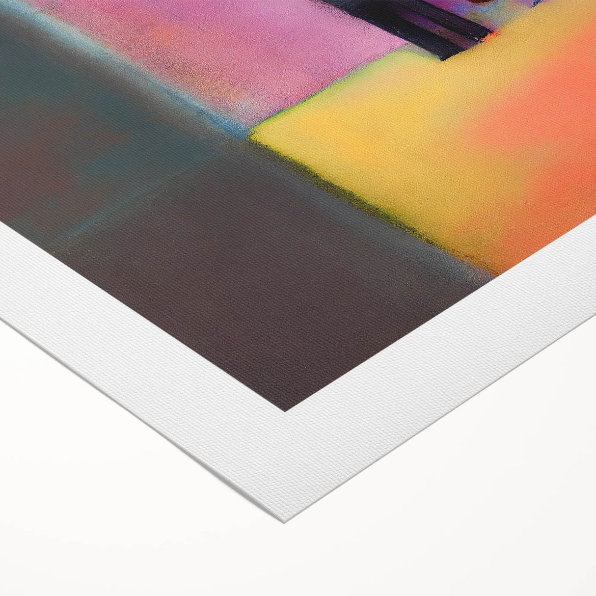 Abstract figurative wall art on rolled canvas showcasing vibrant colors and dynamic shapes, ideal for modern home decor. Packaged securely in a protective tube.