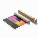 Abstract figurative wall art print showcasing vibrant colors and dynamic shapes, rolled for easy shipping, ideal for modern home decor and artistic spaces.