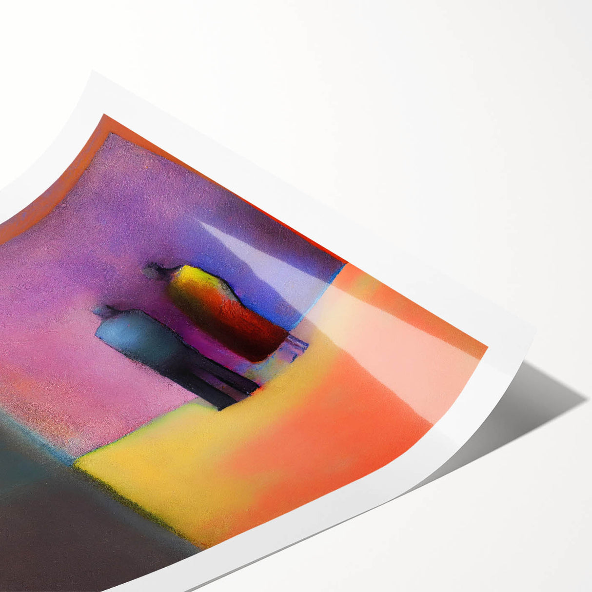 Abstract figurative wall art print showcasing vibrant colors and dynamic shapes, rolled and ready for display, perfect for modern home decor.