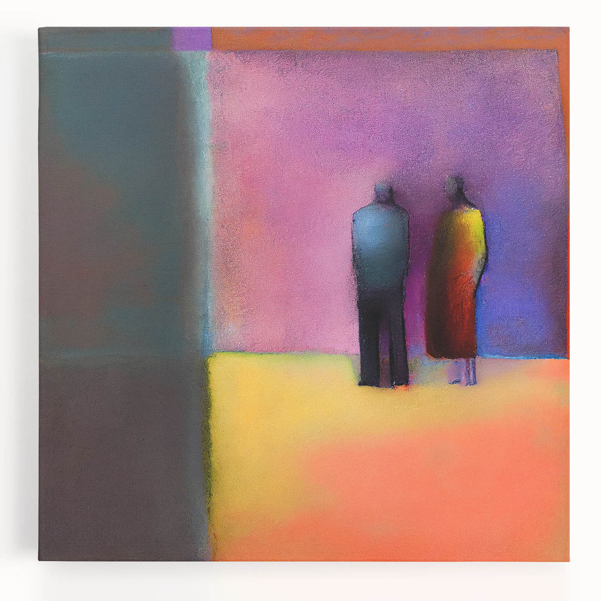 Abstract figurative wall art on stretched canvas, showcasing vibrant colors and dynamic shapes, perfect for modern home decor and adding a contemporary touch to any room.