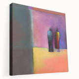 Abstract figurative wall art displayed on a stretched canvas, showcasing vibrant colors and dynamic shapes, ideal for modern home decor and artistic ambiance.