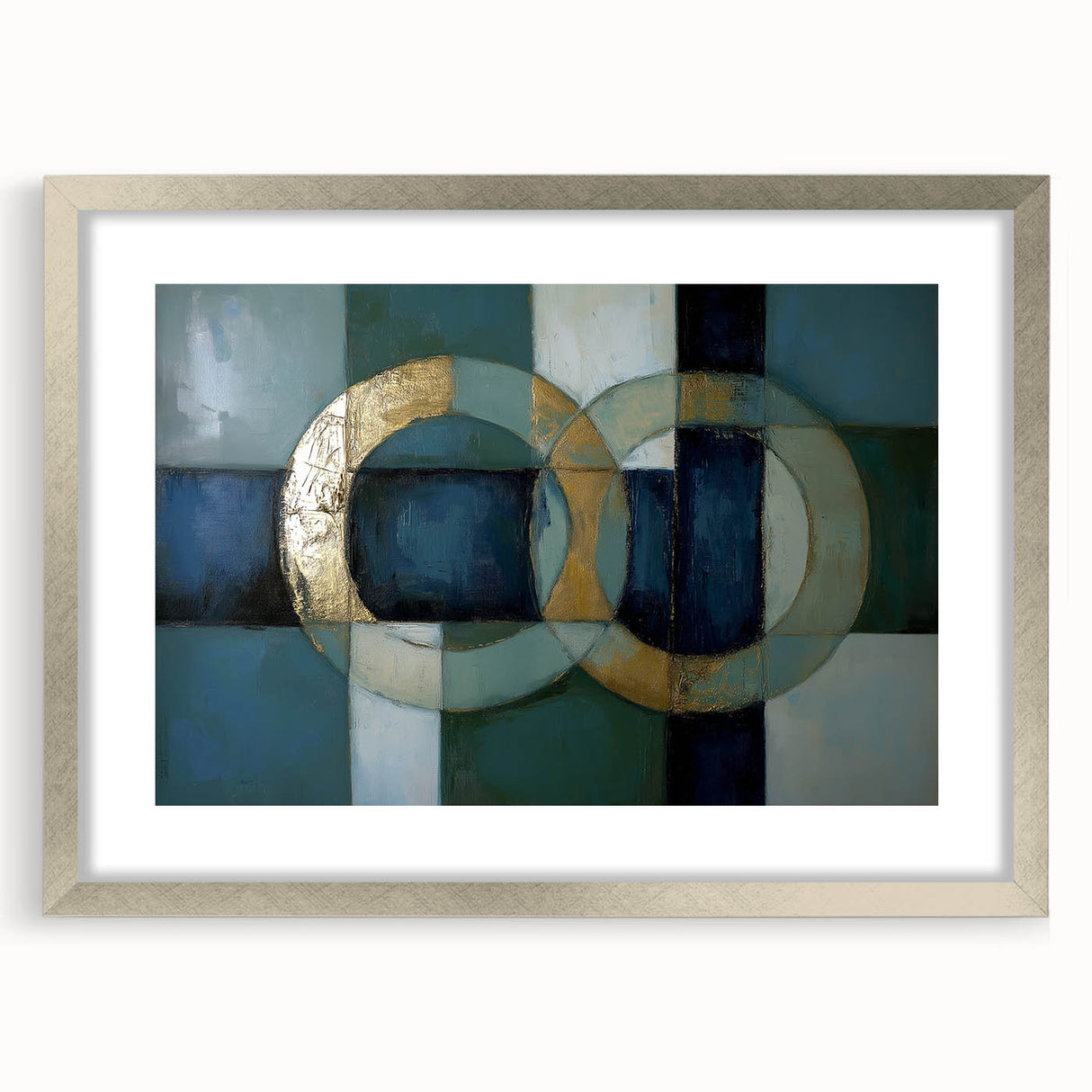 Abstract geometric frame in a sleek silver finish, showcasing a modern design with a mat, ideal for contemporary home decor and art display. Perfect for adding a stylish touch to any living room or office space.