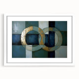 Abstract geometric frame featuring a white mat, showcasing a modern design with sharp angles and vivid colors, ideal for contemporary home decor.