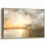 Framed canvas art showcasing an abstract landscape design with rich gold accents, set against a sleek black frame, ideal for modern home decor.