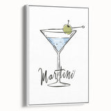 Extra large vintage poster art of colorful food and drinks on a white framed canvas, ideal for living room decor.