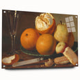 Acrylic print of large abstract wall art featuring assorted fruits in vibrant colors, ideal for dining room decor.