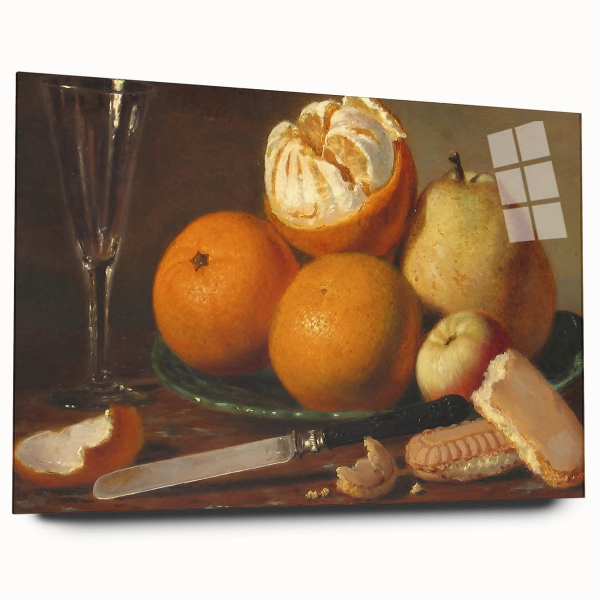 Large abstract wall art of vibrant fruits on acrylic glass, ideal for bedroom or dining room decor.