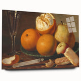 Large abstract wall art of vibrant fruits on acrylic glass, ideal for bedroom or dining room decor.