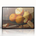Large abstract wall art featuring colorful fruit motifs on a black acrylic framed print, suitable for modern kitchen decor.