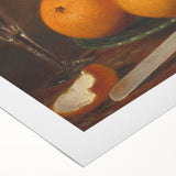 Art deco poster featuring assorted fruits in vibrant colors on rolled canvas, suitable for dining room wall art.