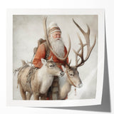 Seasonal Wall Art - Santa with Reindeer Winter Scene Holiday Print