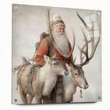 Seasonal Wall Art - Santa with Reindeer Winter Scene Holiday Print