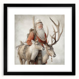 Seasonal Wall Art - Santa with Reindeer Winter Scene Holiday Print