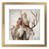 Seasonal Wall Art - Santa with Reindeer Winter Scene Holiday Print