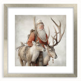 Seasonal Wall Art - Santa with Reindeer Winter Scene Holiday Print