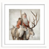 Seasonal Wall Art - Santa with Reindeer Winter Scene Holiday Print