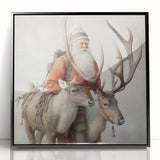 Seasonal Wall Art - Santa with Reindeer Winter Scene Holiday Print