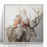 Seasonal Wall Art - Santa with Reindeer Winter Scene Holiday Print