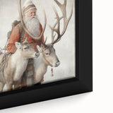 Seasonal Wall Art - Santa with Reindeer Winter Scene Holiday Print