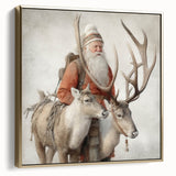 Seasonal Wall Art - Santa with Reindeer Winter Scene Holiday Print