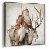 Seasonal Wall Art - Santa with Reindeer Winter Scene Holiday Print