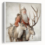 Seasonal Wall Art - Santa with Reindeer Winter Scene Holiday Print