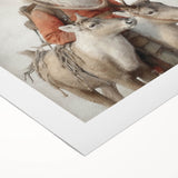 Seasonal Wall Art - Santa with Reindeer Winter Scene Holiday Print