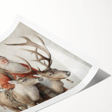 Seasonal Wall Art - Santa with Reindeer Winter Scene Holiday Print