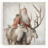 Seasonal Wall Art - Santa with Reindeer Winter Scene Holiday Print