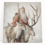 Seasonal Wall Art - Santa with Reindeer Winter Scene Holiday Print