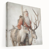 Seasonal Wall Art - Santa with Reindeer Winter Scene Holiday Print