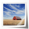 Glossy print mockup showcasing a stunning landscape barn scene, framed elegantly to highlight its vibrant colors and details, perfect for home decor inspiration.