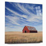 Side view of a landscape barn design displayed in an acrylic glass frame, showcasing vibrant colors and intricate details, ideal for rustic home decor.