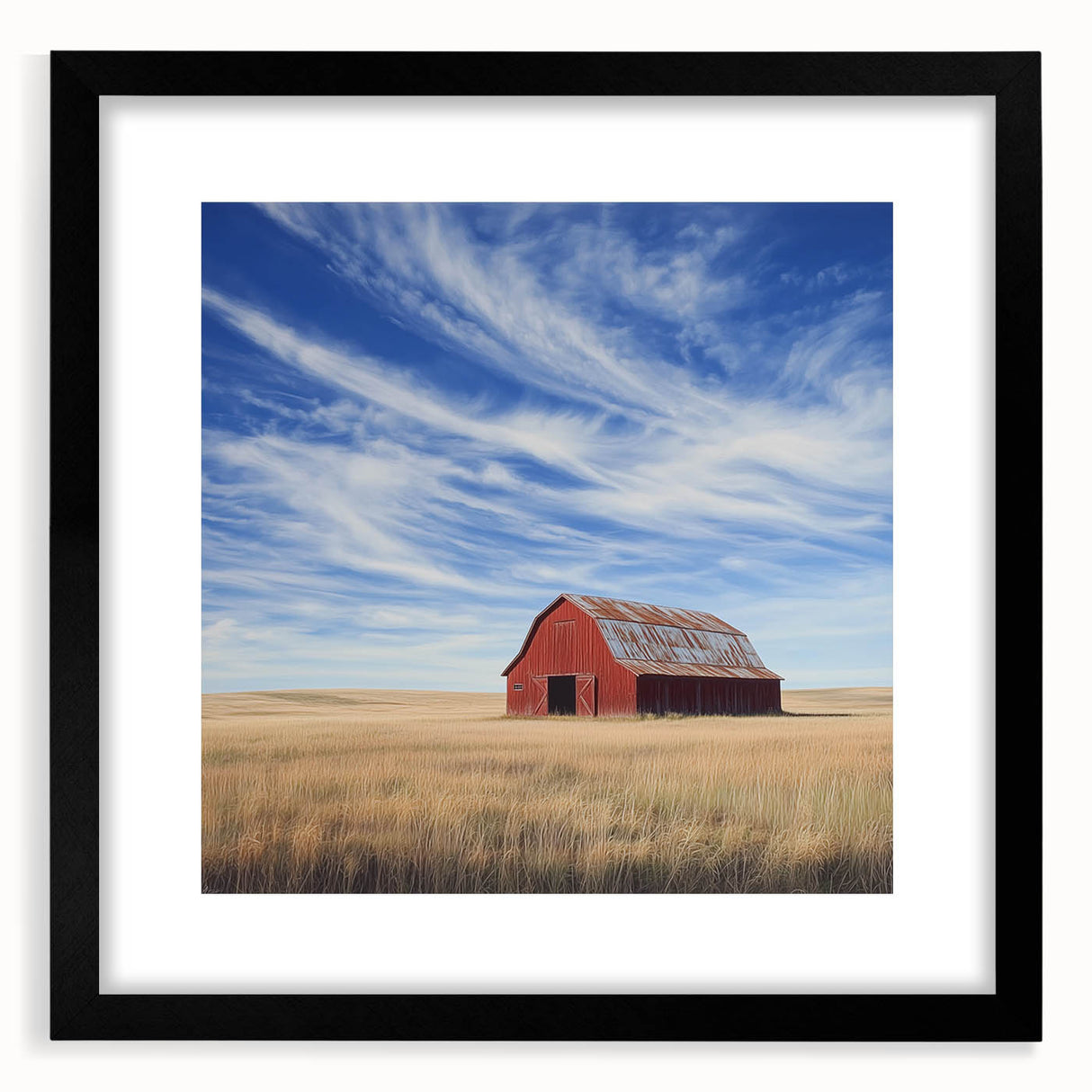 Landscape barn frame in matte black finish showcasing a modern aesthetic, designed to enhance artwork display with its sleek lines and elegant profile. Ideal for contemporary home decor.