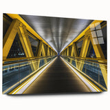 Acrylic glass landscape design showcasing a modern bridge in a side view, featuring vibrant colors and intricate details, perfect for contemporary decor.