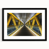 Landscape bridge frame in black with a mat, showcasing a sleek front view, ideal for modern home decor and art displays, enhancing any interior aesthetic.