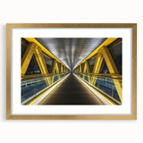 Elegant landscape bridge frame with a gold mat, showcasing a front view that highlights its intricate design and luxurious finish, perfect for home decor.